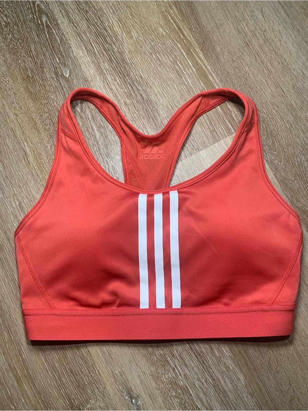 adidas Coral Orange Racerback Sports Bra with White Stripes size Medium Women’s